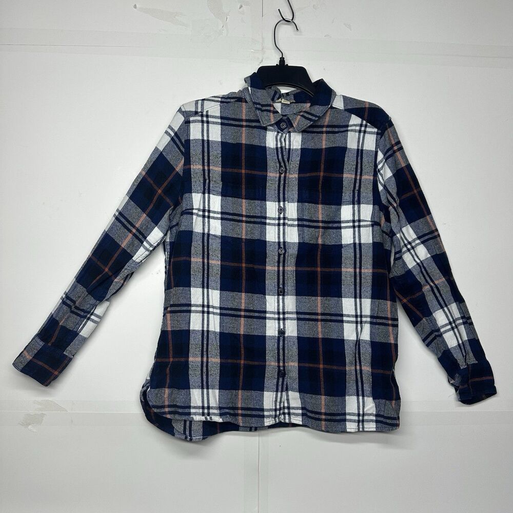 Women’s XL Flannel Shirt Plaid Button Up Wool Blend Long Sleeve Casual Top